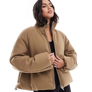 ASOS DESIGN knit collar clean puffer jacket in mushroom